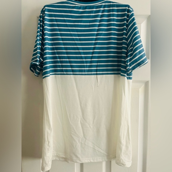 Women Summer Casual Short Sleeve Shirt, Turquoise stripe, 14W, NWOT - Picture 7 of 7